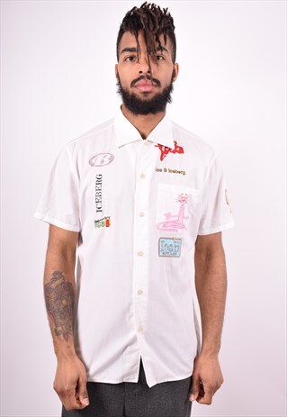 ICEBERG MENS VINTAGE SHIRT XL WHITE 90'S