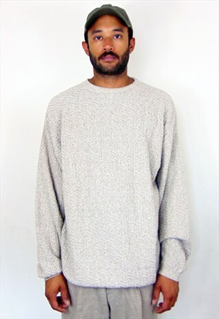 90S MINIMALIST GRUNGE CLASSIC BEIGE CHUNKY JUMPER LARGE