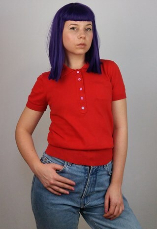 VINTAGE 90'S GANT KNIT SHORT SLEEVES POLO NECK TOP IN RED