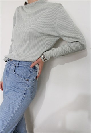LIGHT PISTACHIO SILK MOCKNECK RIBBED TOP