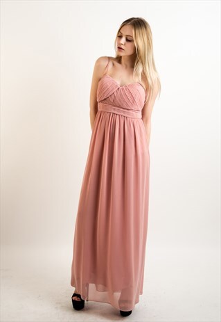 CHIFFON PLEATED BUST & PAISLEY PRINT WEDDING MAXI DRESS NUDE