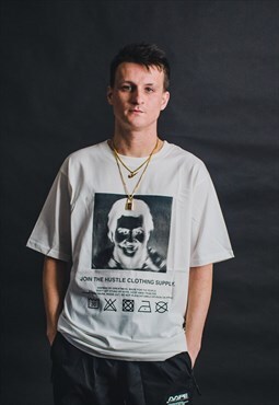White Oversized Pablo Escobar Streetwear Graphic T-Shirt
