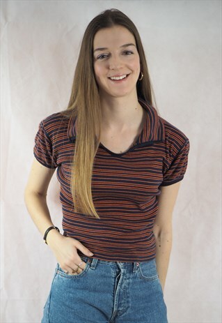 VINTAGE NAVY & ORANGE STRIPED T-SHIRT