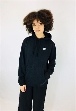 VINTAGE NIKE EMBROIDERED SWOOSH BLACK HOODIE