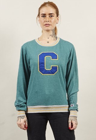 VINTAGE 90'S CHAMPION GREEN COLLEGE STYLE SWEATER