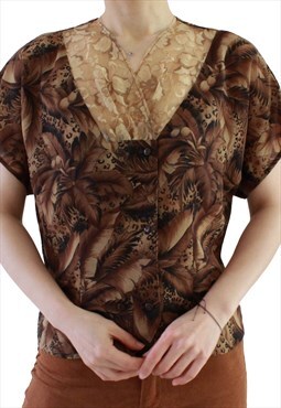 Vintage Blouse Jungle Leopard Print S T314