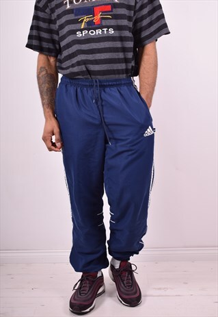 ADIDAS MENS VINTAGE TRACKSUIT TROUSERS W32 L30 BLUE 90'S