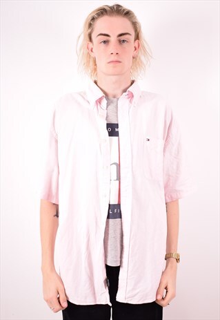 TOMMY HILFIGER MENS VINTAGE SHIRT XL PINK 90S