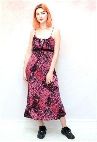1990S VINTAGE MAGENTA PINK CAMI MIDI DRESS