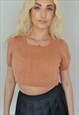 SHORT SLEEVE CROPPED KNIT COWGIRL SUMMER TOP TAN