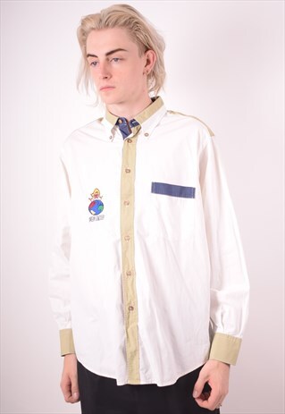 MENS VINTAGE SHIRT LARGE WHITE 90S