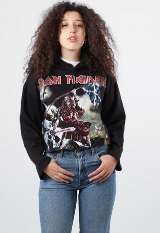 VINTAGE IRON MAIDEN GRAPHIC CROPPED HOODIE