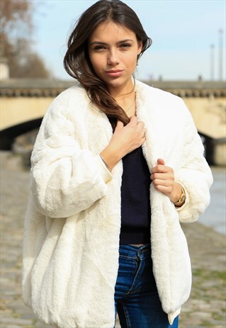 OPEN FRONT FAUX FUR COAT
