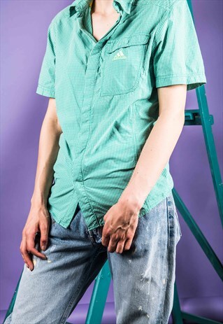 VINTAGE 1980S ADIDAS GREEN CHECKED SHIRT