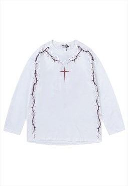 Cross sweatshirt thin Gothic jumper grunge gorpcore long top