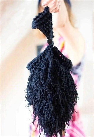 Black knitted tassel handbag