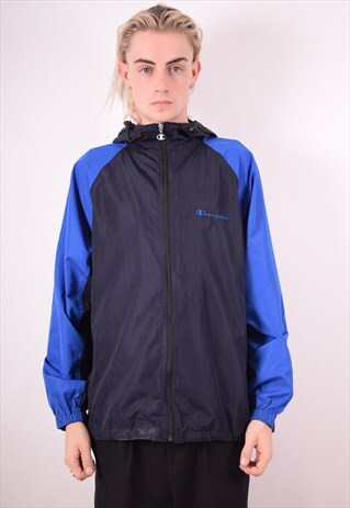CHAMPION MENS VINTAGE RAIN JACKET LARGE BLUE 90S
