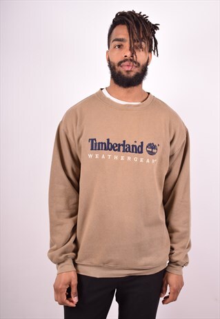 TIMBERLAND MENS VINTAGE SWEATSHIRT JUMPER MEDIUM BROWN 90S