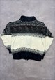 VINTAGE KNITTED CARDIGAN ABSTRACT SKIING PATTERNED SWEATER