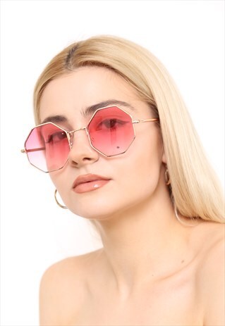 PINK OCTAGON OVERSIZED SUNGLASSES UV400