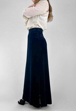 70's Vintage Dark Blue Velvet Ladies Maxi Skirt