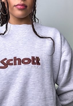 Grey 90s Schott Embroidered SpelloutSweatshirt