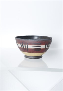Vintage Beige Brown Black Stripe Small Ceramic Bowl