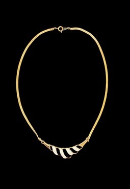 70's Vintage Ladies Enamel Gold Black White Necklace