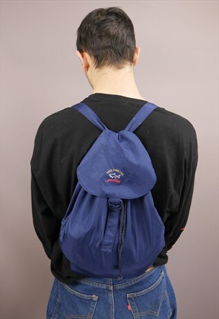 VINTAGE PAUL AND SHARK FOLD UP BACKPACK IN NAVY WITH LOGO