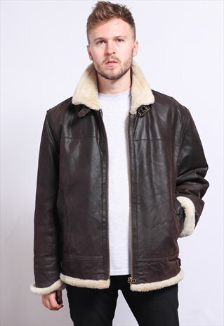 VINTAGE LEATHER AVIATOR FLEECE JACKET
