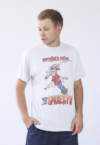 VINTAGE MENS SMOKE AND FLY BIG LOGO T-SHIRT