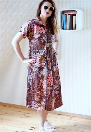 BROWN FLORAL MIDI DRESS