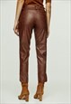 CHOCOLATE BROWN FAUX MOIRE LEATHER 7/8 PANTS