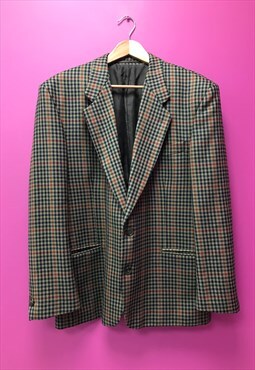 Vintage YSL Blazer Jacket Brown Wool Houndstooth