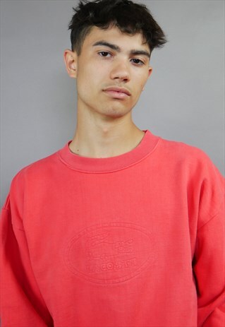 RED LACOSTE LOGO SPELL OUT SWEATER
