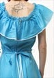 70S VINTAGE WOMAN MAXI LONG BABYDOLL BLUE DRESS 5334