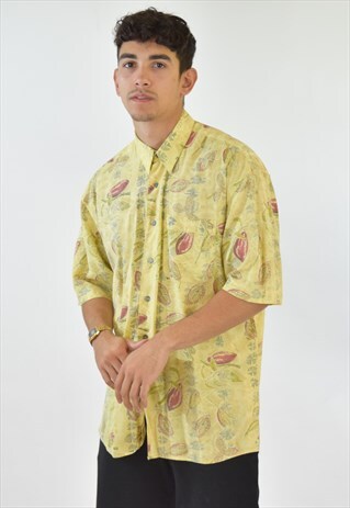 VINTAGE 90S YELLOW FLORAL PATTERNED SUMMER SHIRT