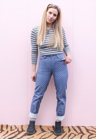 VINTAGE PROVENCAL PRINT HIGH WAISTED JEANS