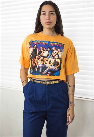 VINTAGE ROCK T-SHIRT CROP TOP LOGO 90S L 3.6