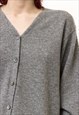 WOOLMARK GREY V NECK RETRO WOMAN JUMPER SWEATER 5268