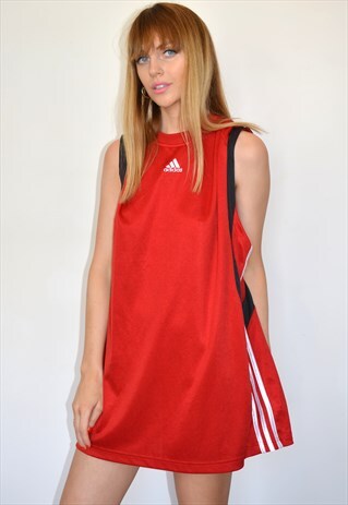 VINTAGE 90S ADIDAS OVERSIZE RED SPORTS LONG VEST DRESS