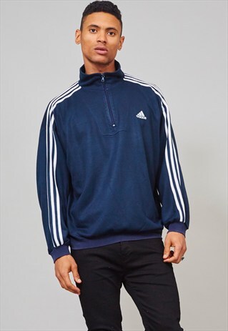 VINTAGE 80'S OVERSIZED NAVY HIGH-NECK ADIDAS SWEATER