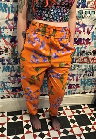 BAGGY POCKET HIGH WAIST ORANGE FLORAL PUNK TROUSERS
