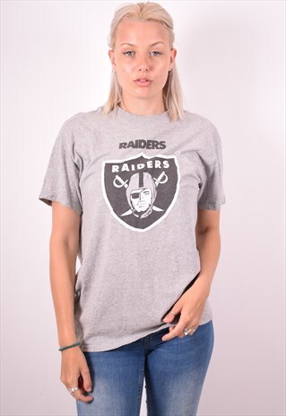 MAJESTIC WOMENS VINTAGE RAIDERS T-SHIRT TOP MEDIUM GREY 90S