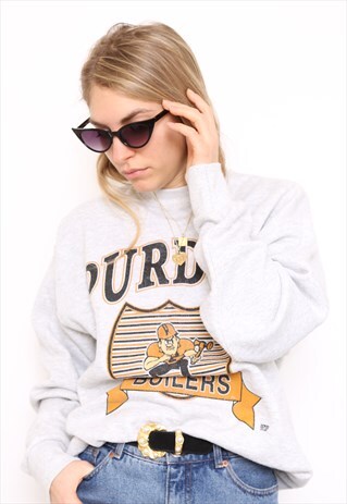VINTAGE 90S GREY USA SLOGAN SWEATER JUMPER