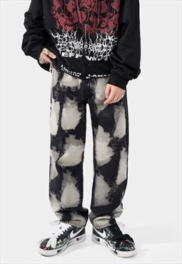 Stain jeans washed out cloud denim pants in black