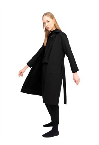 BLACK WRAP MIDI COAT