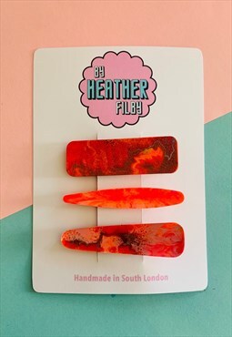 3 Red and Orange Marble Hair Clips