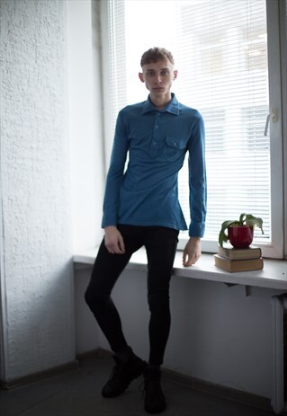 VINTAGE 80'S BLUE LONG SLEEVED POLO SHIRT