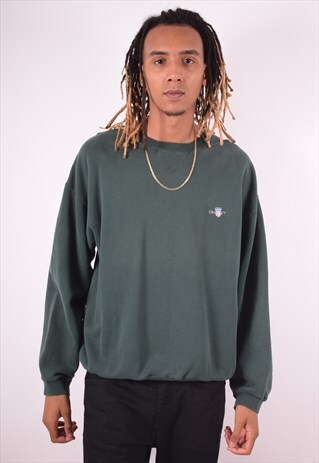 GANT MENS VINTAGE SWEATSHIRT JUMPER LARGE GREEN 90S